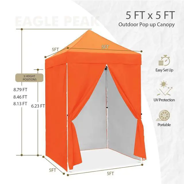 Alt view image 3 of 7 - 5x5 Instant Canopy with 4-Side Wall Panels, Small Pop up Portable Canopy Tent with Carry Bag, Light Weight Sun Shelter for Sports, Camping and Beach, Orange