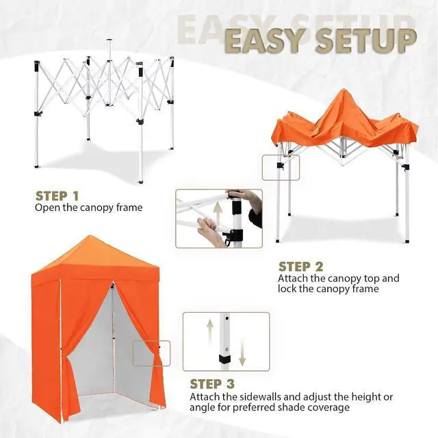 Alt view image 2 of 7 - 5x5 Instant Canopy with 4-Side Wall Panels, Small Pop up Portable Canopy Tent with Carry Bag, Light Weight Sun Shelter for Sports, Camping and Beach, Orange