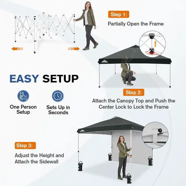Alt view image 6 of 7 - Commercial Canopy 10x10 Pop Up Canopy Tent with 1 Sidewall, Easy Setup Heavy Duty Instant Event Shelter for Vendors & Markets, Outdoor Sun Shade, Gray