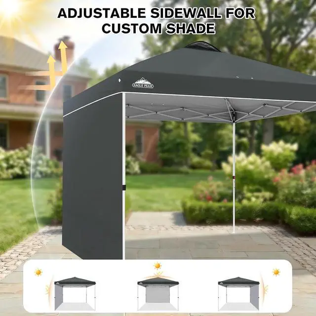 Alt view image 7 of 7 - Commercial Canopy 10x10 Pop Up Canopy Tent with 1 Sidewall, Easy Setup Heavy Duty Instant Event Shelter for Vendors & Markets, Outdoor Sun Shade, Gray