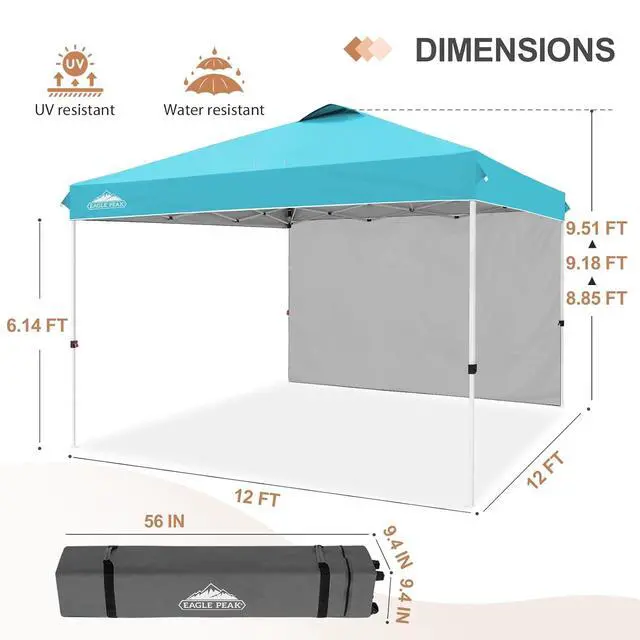 Alt view image 3 of 7 - Commercial Canopy 12x12 Pop Up Canopy Tent with 1 Sidewall, Easy Setup Heavy Duty Instant Event Shelter for Vendors & Markets, Outdoor Sun Shade, Light Blue