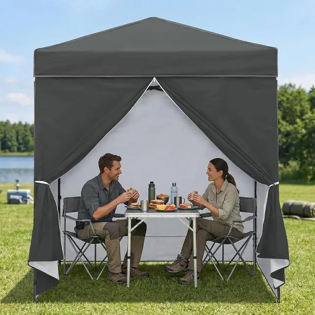 Alt view image 7 of 7 - 6x4 Instant Pop Up Canopy Tent with 4 Side Wall Panels, Straight Leg Sun Shelter, Portable Canopy with Carry Bag for Camping, Beach & Sports, Dark Gray