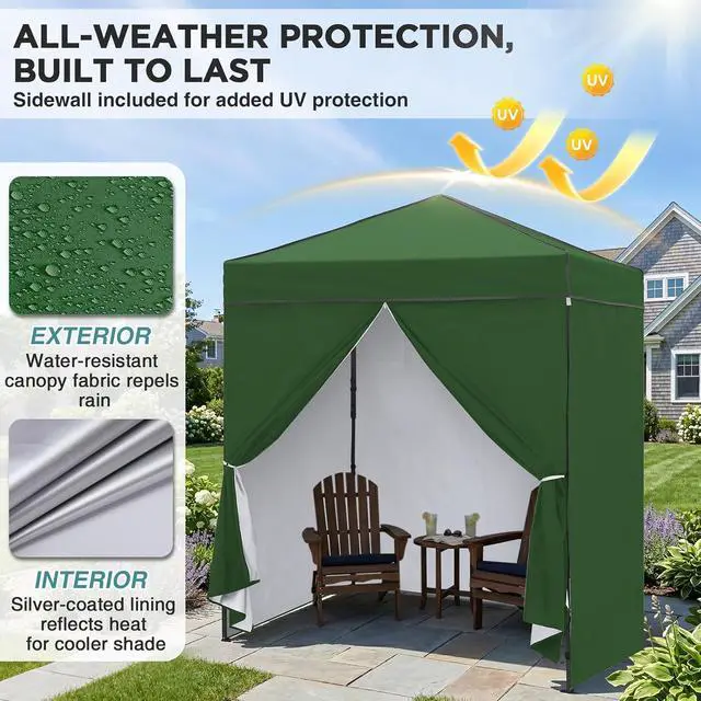 Alt view image 4 of 7 - 6x4 Instant Pop Up Canopy Tent with 4 Side Wall Panels, Straight Leg Sun Shelter, Portable Canopy with Carry Bag for Camping, Beach & Sports, Green