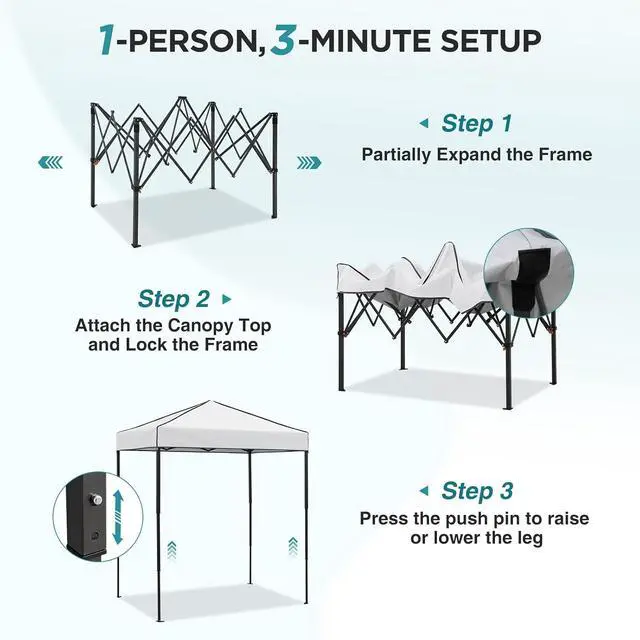 Alt view image 2 of 7 - 6x4 Instant Pop Up Canopy Tent, Straight Leg Sun Shelter, Portable Canopy with Carry Bag for Camping, Beach & Sports, White