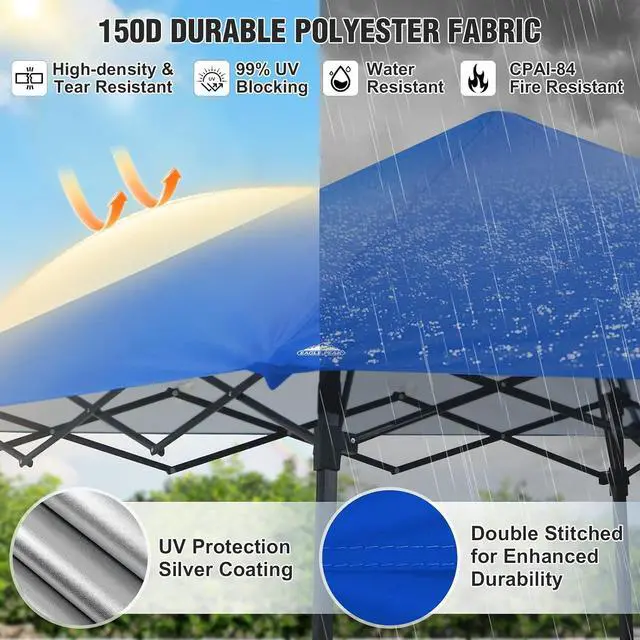 Alt view image 2 of 7 - 8x8 Pop Up Canopy Tent with Extended Eaves & Sidewall, Compact, Portable, Easy Setup Slant Leg Instant Shelter for Beach, Sports, & Camping, 8x8 Base 7x7 Top, Blue