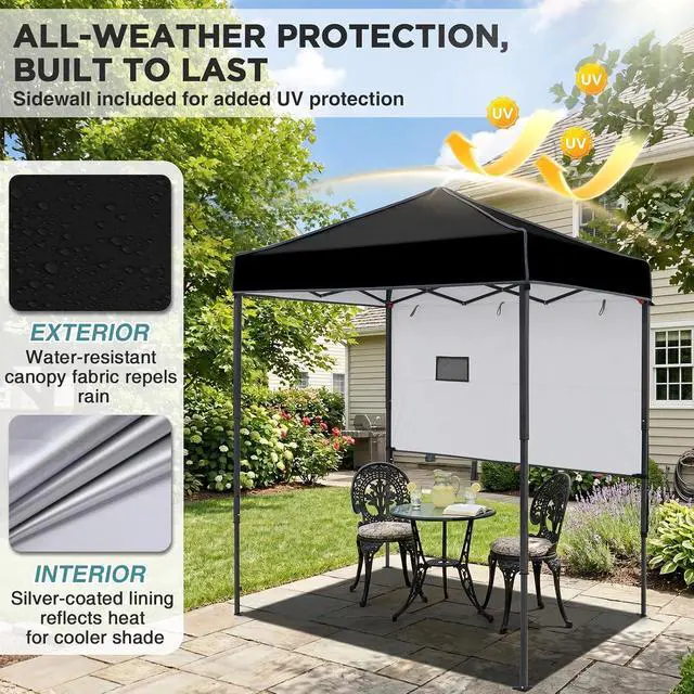 Alt view image 4 of 7 - 6x4 Instant Pop Up Canopy Tent with 1 Half Wall Panel, Straight Leg Sun Shelter, Portable Canopy with Carry Bag for Camping, Beach & Sports, Black
