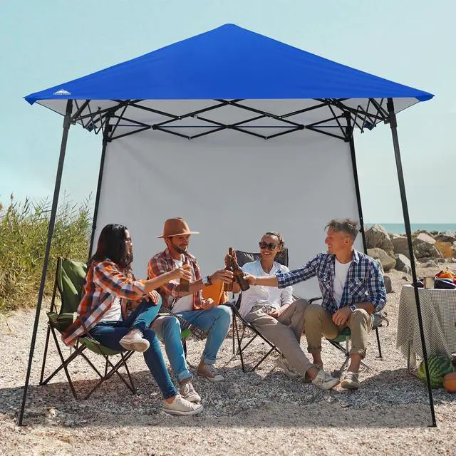 Alt view image 5 of 7 - 8x8 Pop Up Canopy Tent with Extended Eaves & Sidewall, Compact, Portable, Easy Setup Slant Leg Instant Shelter for Beach, Sports, & Camping, 8x8 Base 7x7 Top, Blue