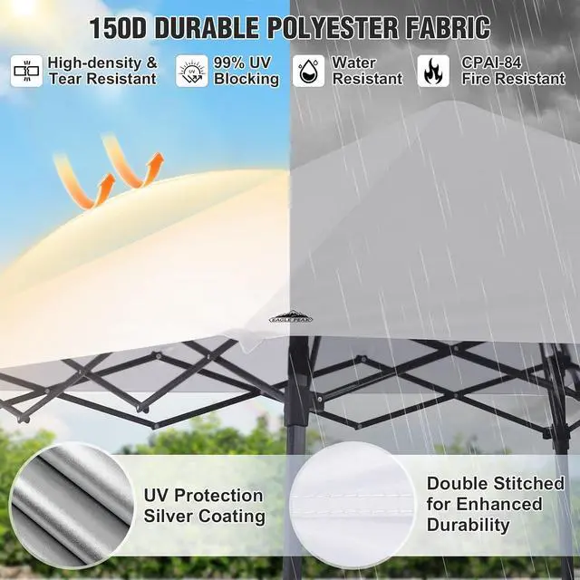 Alt view image 2 of 7 - 8x8 Pop Up Canopy Tent with Extended Eaves & Sidewall, Compact, Portable, Easy Setup Slant Leg Instant Shelter for Beach, Sports, & Camping, 8x8 Base 7x7 Top, White
