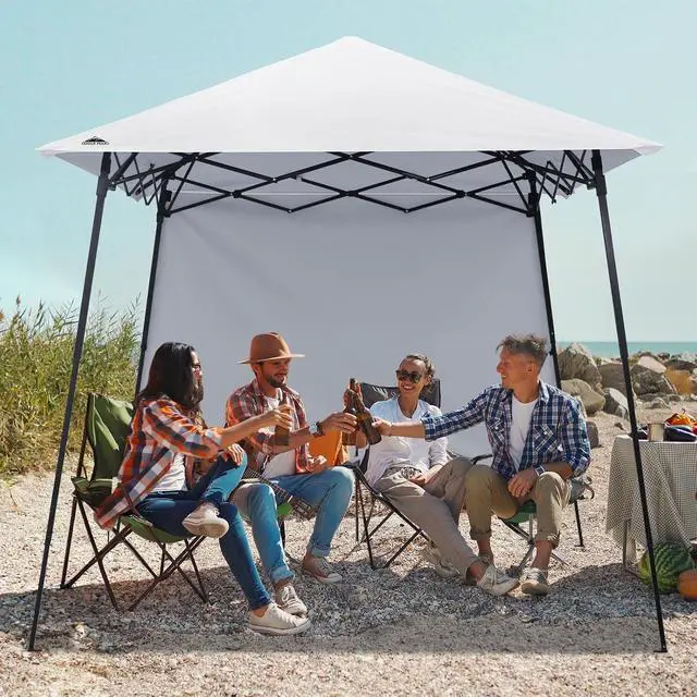 Alt view image 5 of 7 - 8x8 Pop Up Canopy Tent with Extended Eaves & Sidewall, Compact, Portable, Easy Setup Slant Leg Instant Shelter for Beach, Sports, & Camping, 8x8 Base 7x7 Top, White
