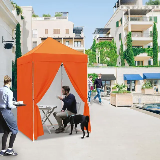 Alt view image 5 of 7 - 5x5 Instant Canopy with 4-Side Wall Panels, Small Pop up Portable Canopy Tent with Carry Bag, Light Weight Sun Shelter for Sports, Camping and Beach, Orange