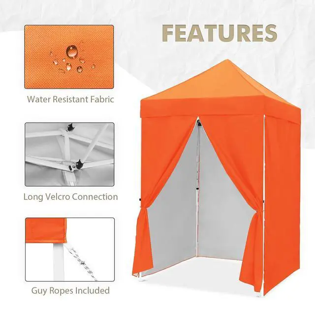 Alt view image 6 of 7 - 5x5 Instant Canopy with 4-Side Wall Panels, Small Pop up Portable Canopy Tent with Carry Bag, Light Weight Sun Shelter for Sports, Camping and Beach, Orange