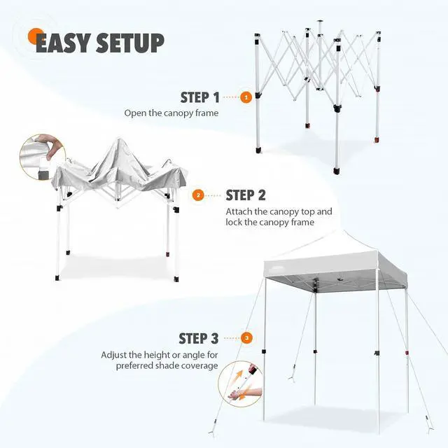 Alt view image 2 of 7 - 5x5 Pop Up Canopy Tent Instant Outdoor Canopy Easy Set-up Straight Leg Folding Shelter, White