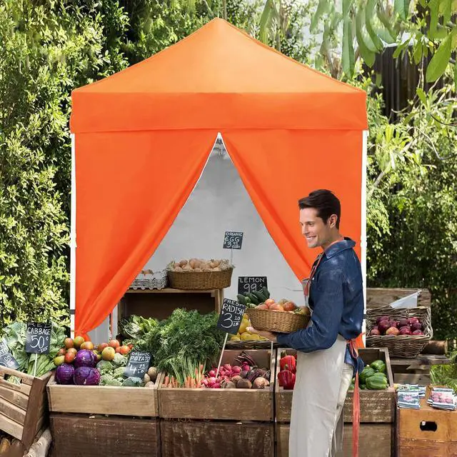 Alt view image 7 of 7 - 5x5 Instant Canopy with 4-Side Wall Panels, Small Pop up Portable Canopy Tent with Carry Bag, Light Weight Sun Shelter for Sports, Camping and Beach, Orange