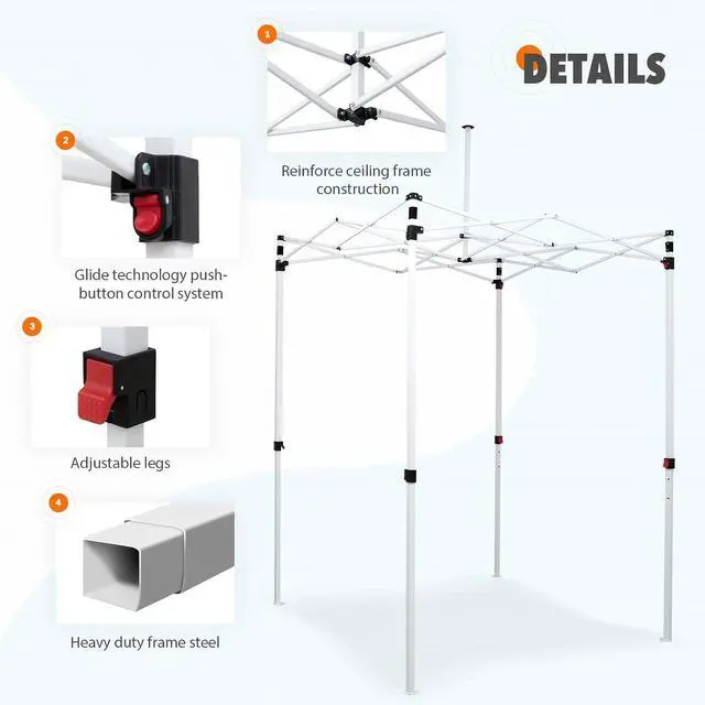Alt view image 4 of 7 - 5x5 Pop Up Canopy Tent Instant Outdoor Canopy Easy Set-up Straight Leg Folding Shelter, White