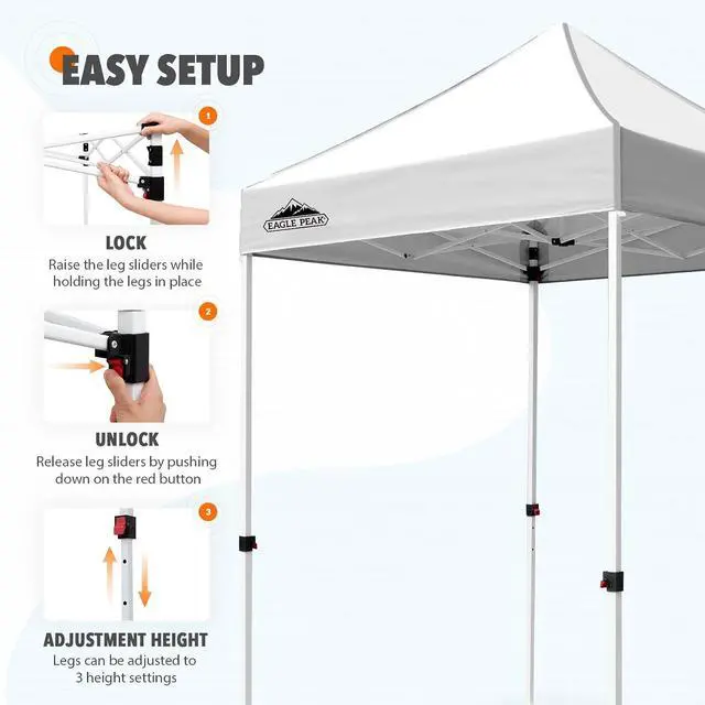 Alt view image 3 of 7 - 5x5 Pop Up Canopy Tent Instant Outdoor Canopy Easy Set-up Straight Leg Folding Shelter, White