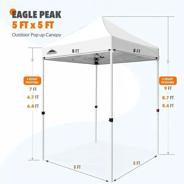 Alt view image 7 of 7 - 5x5 Pop Up Canopy Tent Instant Outdoor Canopy Easy Set-up Straight Leg Folding Shelter, White