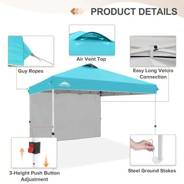 Alt view image 6 of 7 - Commercial Canopy 12x12 Pop Up Canopy Tent with 1 Sidewall, Easy Setup Heavy Duty Instant Event Shelter for Vendors & Markets, Outdoor Sun Shade, Light Blue