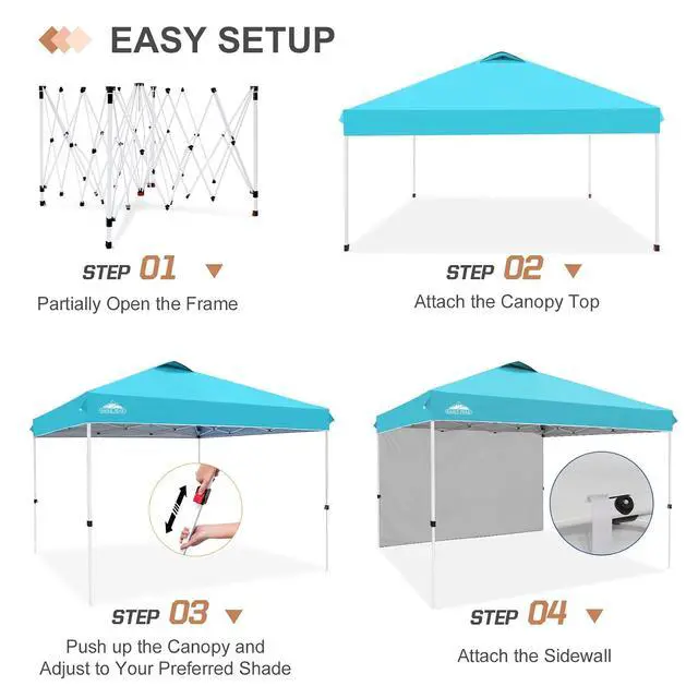 Alt view image 7 of 7 - Commercial Canopy 12x12 Pop Up Canopy Tent with 1 Sidewall, Easy Setup Heavy Duty Instant Event Shelter for Vendors & Markets, Outdoor Sun Shade, Light Blue