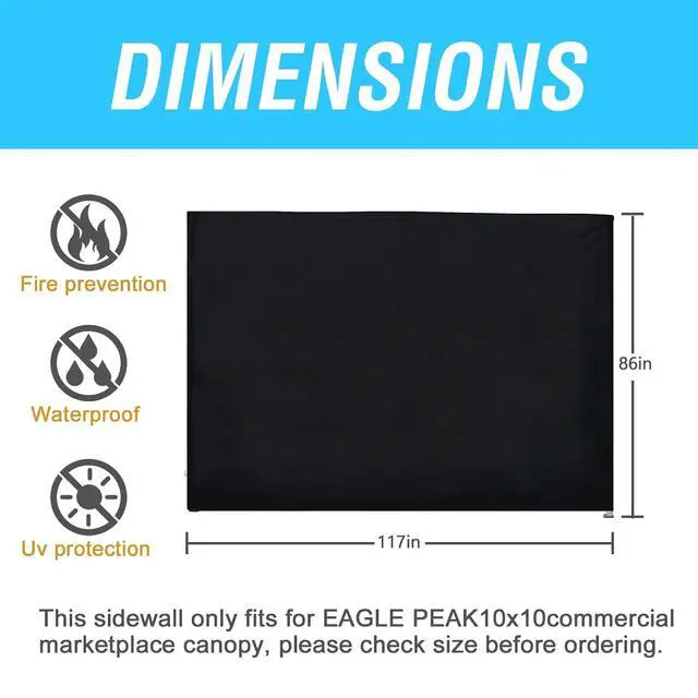 Alt view image 3 of 7 - Wall Panel/Sunwall for 10x10 Heavy-Duty Commercial Canopy Tent, Replacement Sidewall for Marketplace Sun Shelter, 1 Sidewall Only, Black