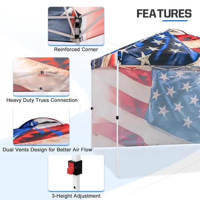 Alt view image 2 of 7 - Commercial Canopy 10x10 Pop Up Canopy Tent with 1 Sidewall, Easy Setup Heavy Duty Instant Event Shelter for Vendors & Markets, Outdoor Sun Shade, Stars and Stripes
