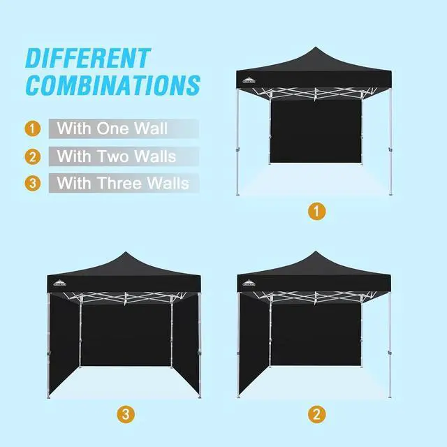 Alt view image 6 of 7 - Wall Panel/Sunwall for 10x10 Heavy-Duty Commercial Canopy Tent, Replacement Sidewall for Marketplace Sun Shelter, 1 Sidewall Only, Black