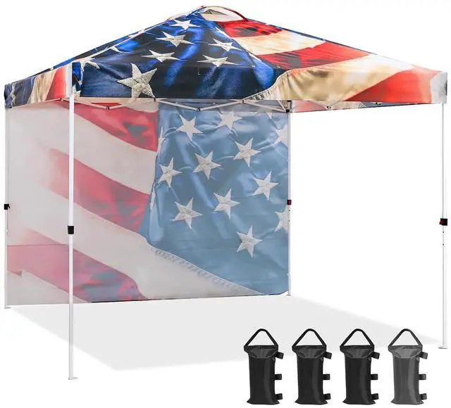 Main image of Commercial Canopy 10x10 Pop Up Canopy Tent with 1 Sidewall, Easy Setup Heavy Duty Instant Event Shelter for Vendors & Markets, Outdoor Sun Shade, Stars and Stripes