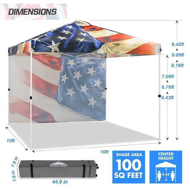 Alt view image 3 of 7 - Commercial Canopy 10x10 Pop Up Canopy Tent with 1 Sidewall, Easy Setup Heavy Duty Instant Event Shelter for Vendors & Markets, Outdoor Sun Shade, Stars and Stripes