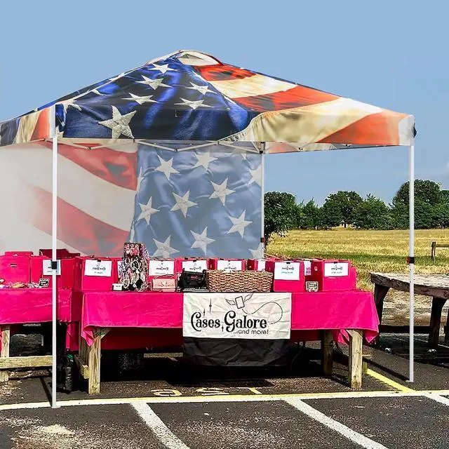 Alt view image 5 of 7 - Commercial Canopy 10x10 Pop Up Canopy Tent with 1 Sidewall, Easy Setup Heavy Duty Instant Event Shelter for Vendors & Markets, Outdoor Sun Shade, Stars and Stripes