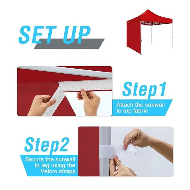 Alt view image 2 of 7 - Wall Panel/Sunwall for 10x10 Heavy-Duty Commercial Canopy Tent, Replacement Sidewall for Marketplace Sun Shelter, 1 Sidewall Only, Red