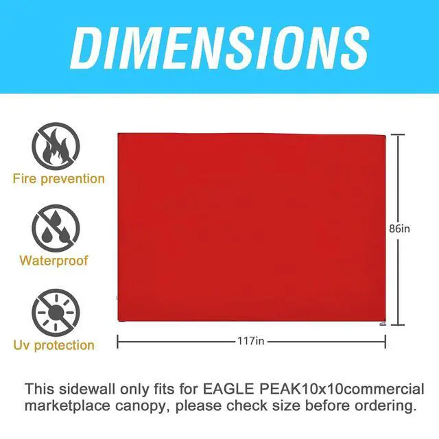 Alt view image 3 of 7 - Wall Panel/Sunwall for 10x10 Heavy-Duty Commercial Canopy Tent, Replacement Sidewall for Marketplace Sun Shelter, 1 Sidewall Only, Red