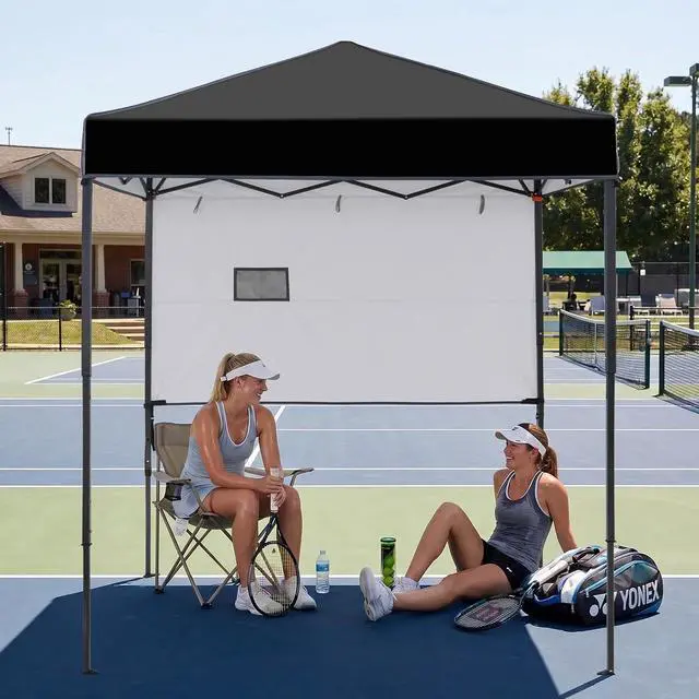 Alt view image 7 of 7 - 6x4 Instant Pop Up Canopy Tent with 1 Half Wall Panel, Straight Leg Sun Shelter, Portable Canopy with Carry Bag for Camping, Beach & Sports, Black