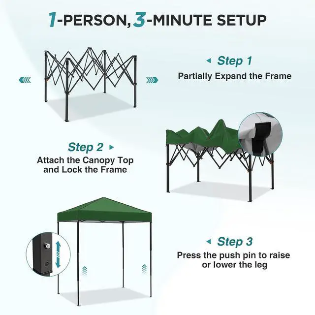 Alt view image 2 of 7 - 6x4 Instant Pop Up Canopy Tent, Straight Leg Sun Shelter, Portable Canopy with Carry Bag for Camping, Beach & Sports, Green