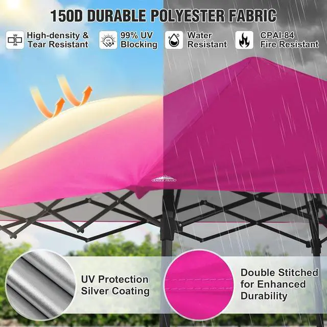 Alt view image 2 of 7 - 8x8 Pop Up Canopy Tent with Extended Eaves & Sidewall, Compact, Portable, Easy Setup Slant Leg Instant Shelter for Beach, Sports, & Camping, 8x8 Base 7x7 Top, Pink