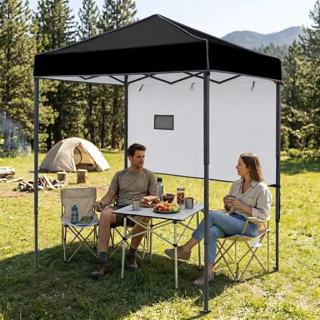 Alt view image 5 of 7 - 6x4 Instant Pop Up Canopy Tent with 1 Half Wall Panel, Straight Leg Sun Shelter, Portable Canopy with Carry Bag for Camping, Beach & Sports, Black