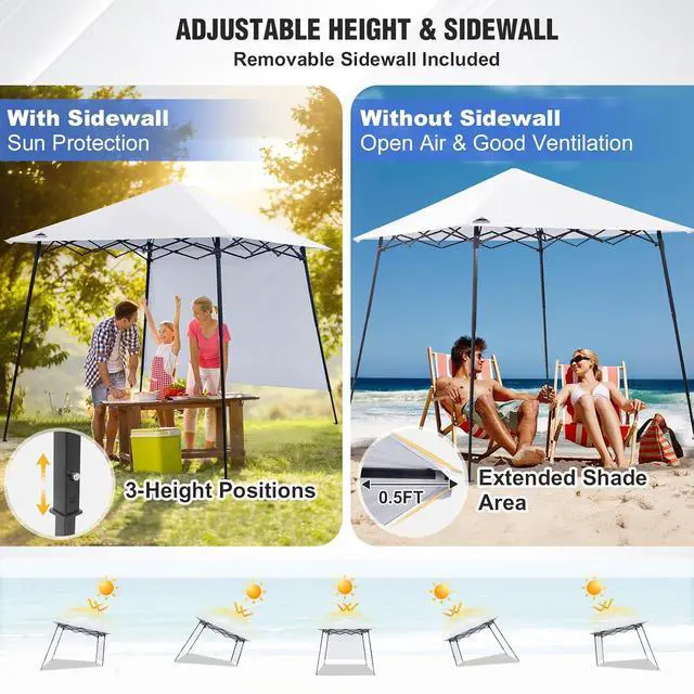 Alt view image 7 of 7 - 8x8 Pop Up Canopy Tent with Extended Eaves & Sidewall, Compact, Portable, Easy Setup Slant Leg Instant Shelter for Beach, Sports, & Camping, 8x8 Base 7x7 Top, White