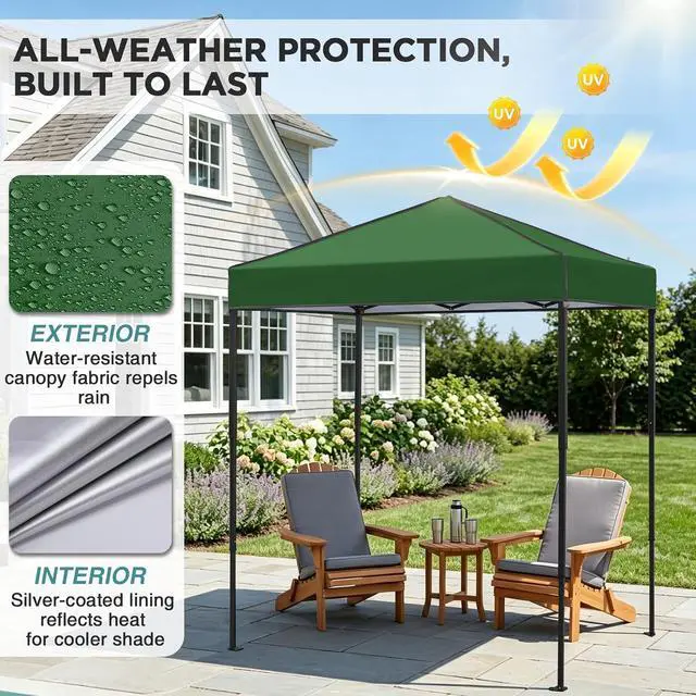 Alt view image 4 of 7 - 6x4 Instant Pop Up Canopy Tent, Straight Leg Sun Shelter, Portable Canopy with Carry Bag for Camping, Beach & Sports, Green