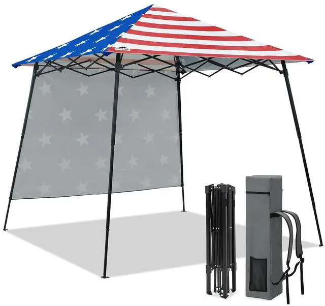 Main image of 8x8 Pop Up Canopy Tent with Extended Eaves & Sidewall, Compact, Portable, Easy Setup Slant Leg Instant Shelter for Beach, Sports, & Camping, 8x8 Base 7x7 Top, American Flag