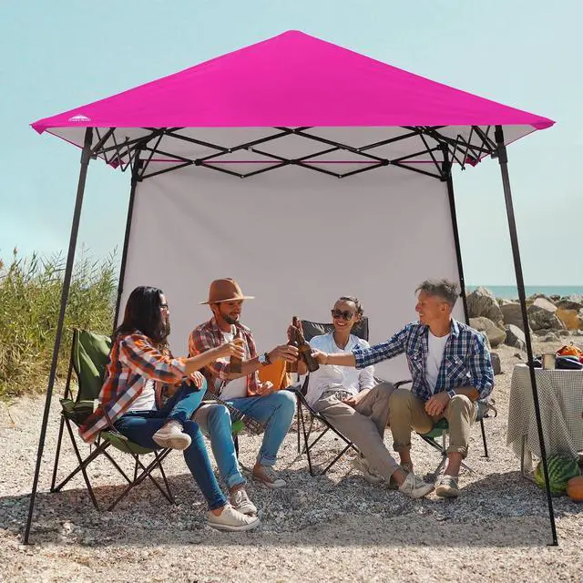 Alt view image 5 of 7 - 8x8 Pop Up Canopy Tent with Extended Eaves & Sidewall, Compact, Portable, Easy Setup Slant Leg Instant Shelter for Beach, Sports, & Camping, 8x8 Base 7x7 Top, Pink