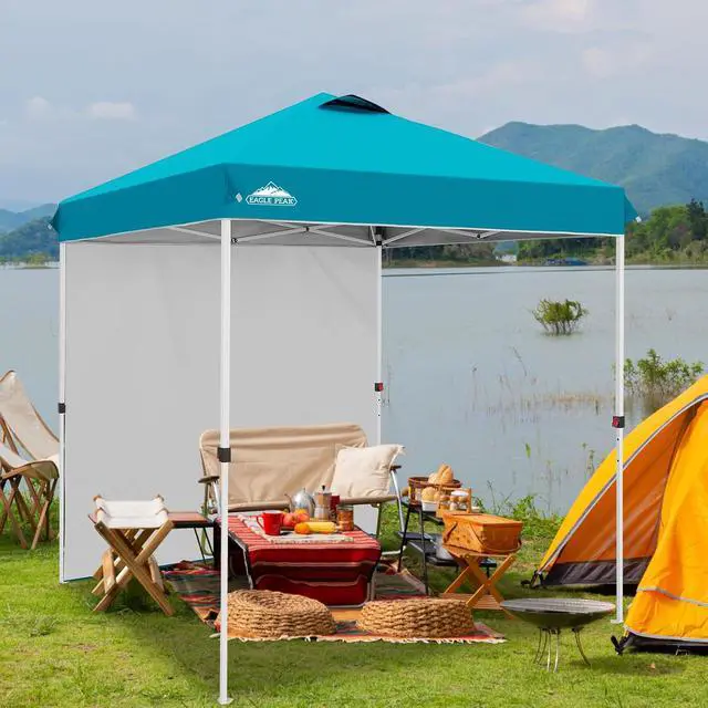 Alt view image 5 of 7 - Commercial Canopy 6.6x6.6 Pop Up Canopy Tent with 1 Sidewall, Easy Setup Heavy Duty Instant Event Shelter for Vendors & Markets, Outdoor Sun Shade, Turquoise