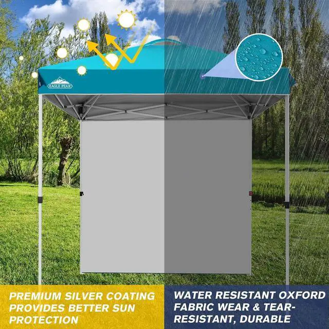 Alt view image 2 of 7 - Commercial Canopy 6.6x6.6 Pop Up Canopy Tent with 1 Sidewall, Easy Setup Heavy Duty Instant Event Shelter for Vendors & Markets, Outdoor Sun Shade, Turquoise