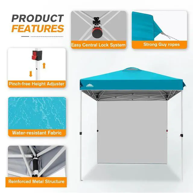 Alt view image 6 of 7 - Commercial Canopy 6.6x6.6 Pop Up Canopy Tent with 1 Sidewall, Easy Setup Heavy Duty Instant Event Shelter for Vendors & Markets, Outdoor Sun Shade, Turquoise