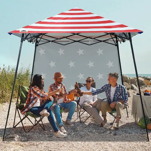 Alt view image 5 of 7 - 8x8 Pop Up Canopy Tent with Extended Eaves & Sidewall, Compact, Portable, Easy Setup Slant Leg Instant Shelter for Beach, Sports, & Camping, 8x8 Base 7x7 Top, American Flag