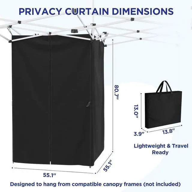 Alt view image 3 of 7 - Portable Privacy Tent Changing Room for Pop Up Canopy Fits Canopies with Cross Bars Outdoor Hanging Privacy Curtain 55.1" L x 55.1" W x 80.7" H, Black