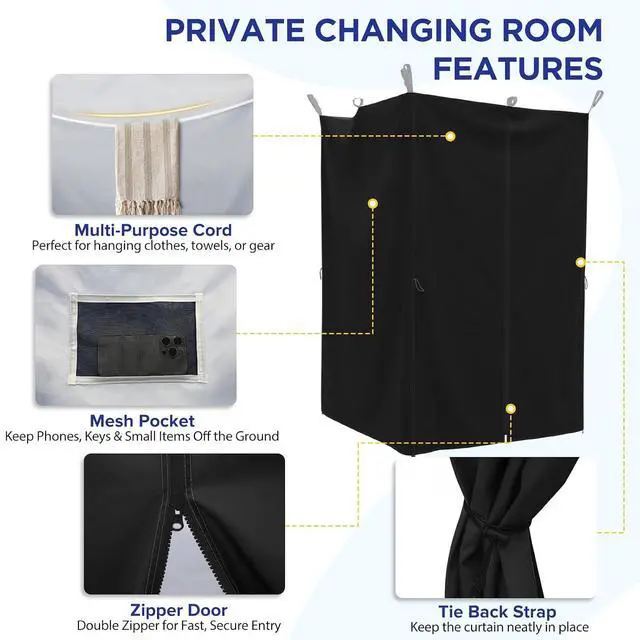 Alt view image 4 of 7 - Portable Privacy Tent Changing Room for Pop Up Canopy Fits Canopies with Cross Bars Outdoor Hanging Privacy Curtain 55.1" L x 55.1" W x 80.7" H, Black