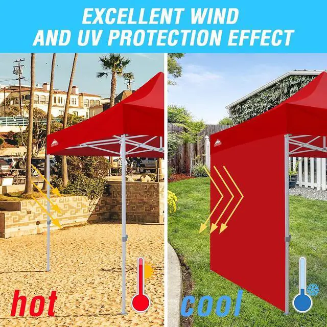 Alt view image 5 of 7 - Wall Panel/Sunwall for 10x10 Heavy-Duty Commercial Canopy Tent, Replacement Sidewall for Marketplace Sun Shelter, 1 Sidewall Only, Red