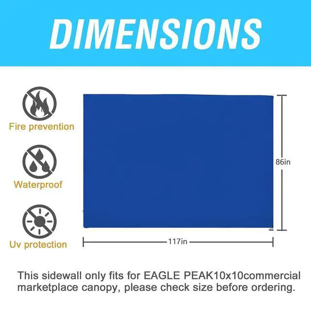Alt view image 3 of 7 - Wall Panel/Sunwall for 10x10 Heavy-Duty Commercial Canopy Tent, Replacement Sidewall for Marketplace Sun Shelter, 1 Sidewall Only, Blue