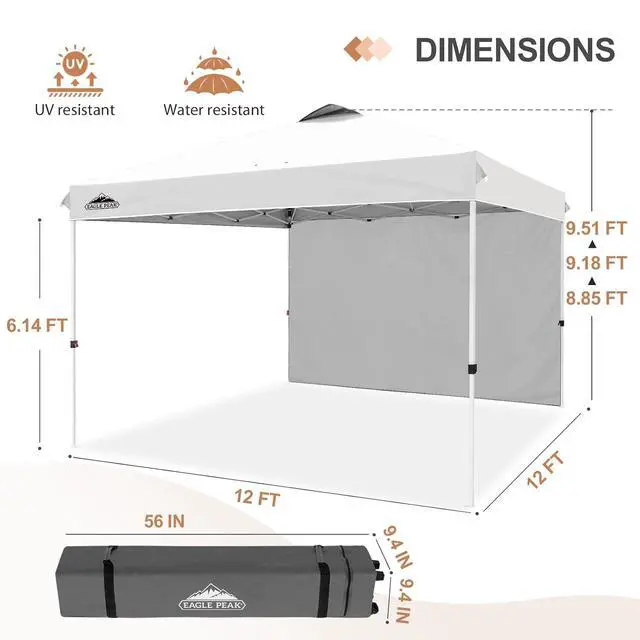 Alt view image 3 of 7 - Commercial Canopy 12x12 Pop Up Canopy Tent with 1 Sidewall, Easy Setup Heavy Duty Instant Event Shelter for Vendors & Markets, Outdoor Sun Shade, White