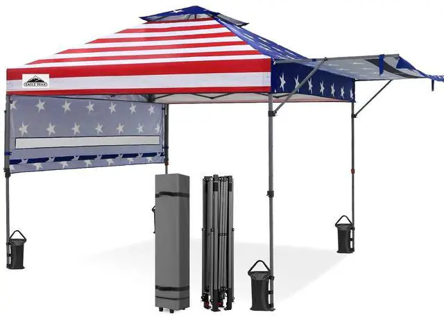 Main image of 17x10 Pop up Gazebo Canopy Tent Outdoor Instant Canopy Shelter with Adjustable Dual Half Awnings (American Flag)