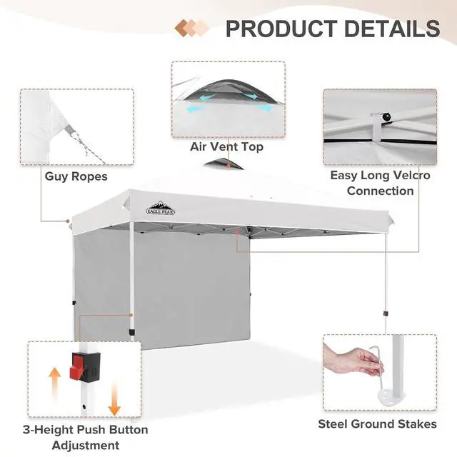 Alt view image 6 of 7 - Commercial Canopy 12x12 Pop Up Canopy Tent with 1 Sidewall, Easy Setup Heavy Duty Instant Event Shelter for Vendors & Markets, Outdoor Sun Shade, White