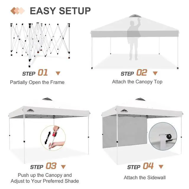 Alt view image 7 of 7 - Commercial Canopy 12x12 Pop Up Canopy Tent with 1 Sidewall, Easy Setup Heavy Duty Instant Event Shelter for Vendors & Markets, Outdoor Sun Shade, White
